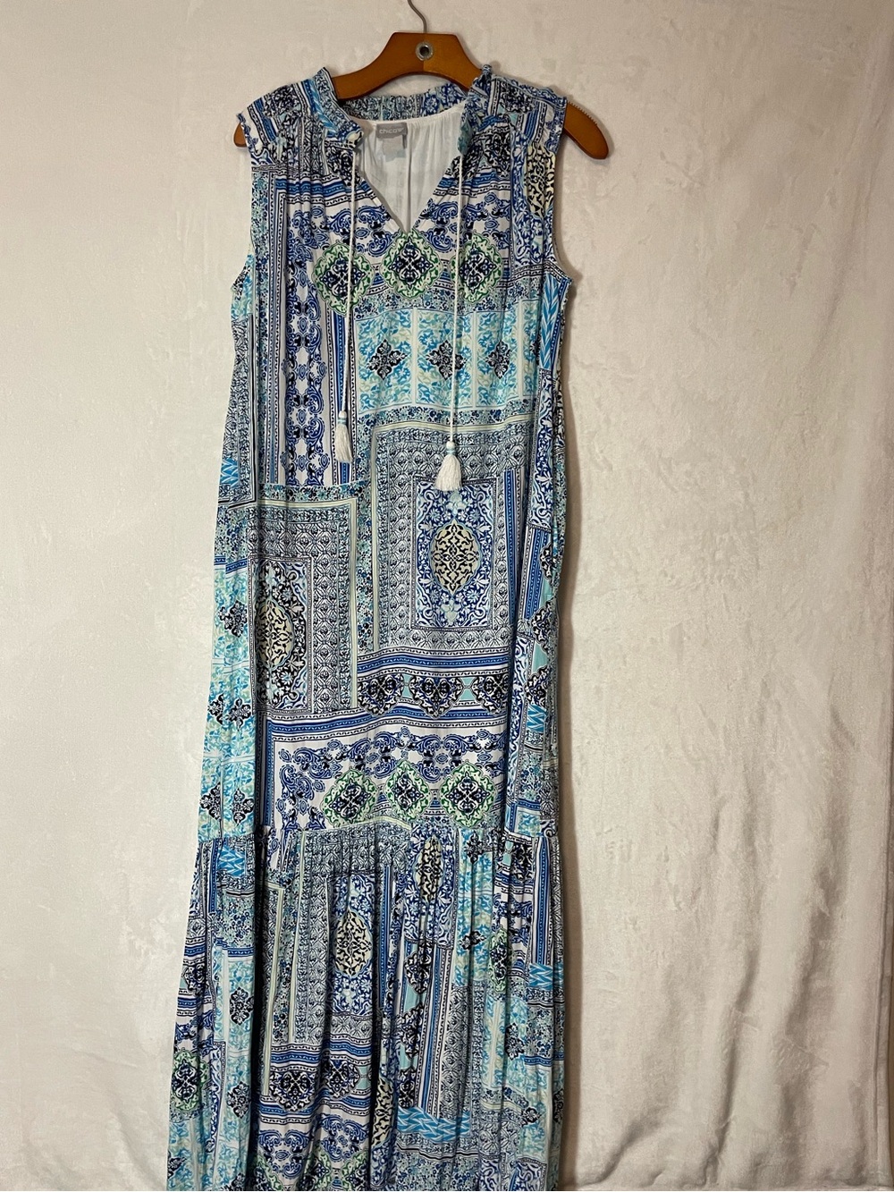 Sleeveless Blue Patchwork Maxi Dress